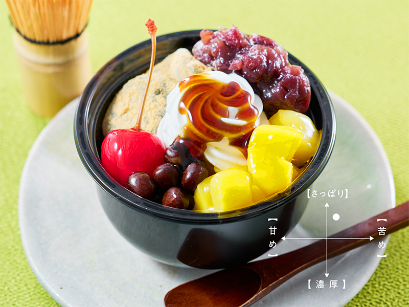 宇治抹茶わらび餅のクリームあんみつ
